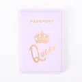 Purple PU leather passport holder case with elegant crown design for travel and secure ID storage. - Light Purple
