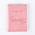 Pink PU leather passport cover with cute travel quote debossed design for travel and card storage. - Folded Size 14*10cm / Pink