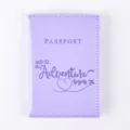 Purple PU leather passport holder detailed view, travel document organizer protective cover. - Folded Size 14*10cm / Light Purple