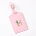 Pink PU leather travel luggage tag with gold letter B, airplane pattern, durable suitcase label. - Letter B / Pink