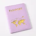 PU leather gold stamped map passport cover detail, showing texture and passport branding. - 14.2*10.8cm / Light Purple