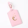 Pink travel luggage tag with gold letter C monogram, stylish suitcase ID label and accessory. - Letter C / Pink
