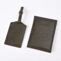 Dark green PU leather passport cover and luggage tag set with embossed travel letters. - Olive Green