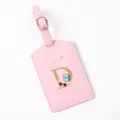 Pink leather luggage tag with gold letter D design, travel suitcase identifier label and decoration. - Letter D / Pink