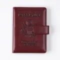 PU leather passport holder with buckle, RFID blocking travel wallet for men and women. - Burgundy