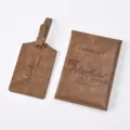 Brown PU Leather Passport Holder and Luggage Tag Travel Set Vintage Style Document Organizer - Khaki