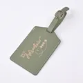 Green PU leather luggage tag with rose gold foil adventure quote and metal buckle strap. - Avocado Green