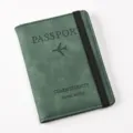 Green PU leather passport cover wallet with elastic band for travel document storage detail. - Passport Holder (Green)