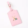 Pink PU leather suitcase luggage tag with gold letter X and travel design for bags - Letter X / Pink