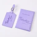 Purple PU leather passport cover and luggage tag set with embossed inspirational letter print. - Light Purple