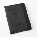 Black PU leather passport wallet with elastic band and travel text design for travel use - Passport Black