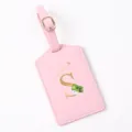Pink PU leather luggage tag detail, gold letter S monogram, travel suitcase accessory bag label - Letter S / Pink
