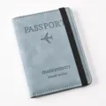 RFID blocking PU leather passport wallet, travel organizer case with elastic band for card. - Passport Light Blue