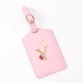 Pink PU leather luggage tag with gold letter Y design, travel suitcase ID label tag pendant. - Letter Y / Pink