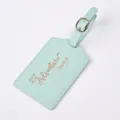 Mint green PU leather luggage tag with gold hot stamping adventure travel bag tag accessory - Mint Green