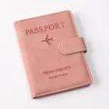 Pink PU leather passport holder with magnetic buckle and travel wallet design details. - Passport Cover / Pink