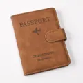 Brown PU leather passport holder travel wallet with magnetic closure and card slots. - Passport Cover / Camel