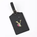 Black PU leather luggage tag featuring a stylish gold letter Y print, perfect for travel. - Letter Y / Black