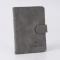 Fundas de pasaporte de viaje de cuero PU gris con cierre magnético y ranuras. - Pasaporte gris