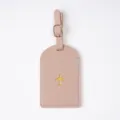 Pink PU leather luggage tag with gold airplane motif, durable travel passport holder. - Luggage Tag / Pink
