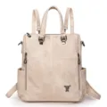 Sac à dos multifonctionnel souple en cuir beige élégant pour femmes au quotidien. - Beige