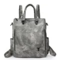 Grey multifunctional convertible leather backpack for women, stylish casual shoulder bag. - Gray