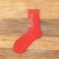 Red paisley print mid-calf cotton socks, stylish spring summer autumn casual socks for daily wear. - 36-44 / Double Needle Paisley Orange Red