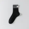 Korean style nep yarn mid-tube casual socks with color-blocked design and cute fabric label for daily wear. - 36-44 / Black / Dark Gray