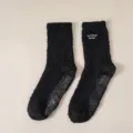 Cozy black fuzzy winter warm fluffy socks with anti-slip sole and chic embroidery design. - 36-44 / Coral Fleece Socks in Black