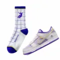 Fashion streetwear mid-tube cotton socks with grid skate sports design matching purple sneakers - 36-43 / UN Purple