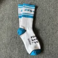 Blue and white streetwear mid-calf cotton socks with stylish typography and sporty stripes. - 36-43 / UNC North Carolina Blue (White)