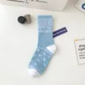 Trendy blue paisley crew socks with white toe and heel comfortable casual streetwear hosiery - 36-43 / Style 22 Paisley Light Blue