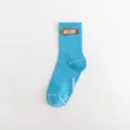 Autumn winter new Ader style blue knit crew socks with leather label and letter embroidery. - 36-44 / Blue