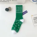 Green white paisley mid-calf socks trendy streetwear casual sports skate socks for men women - 36-43 / 2022 Paisley Pattern Green Socks