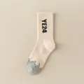 YE24 flame crew socks streetwear letter knitted long socks for men and women casual sports - 36-43 / YE24 Beige
