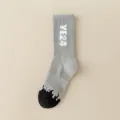 Grey trendy long socks with YE24 letters and black flame toe design for casual sports wear. - 36-43 / YE24 Grey
