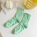 Light green mid-calf socks for women, featuring cute embossed bow patterns and sweet frilly cuffs. - 36-40 / Embossed Bowknot - Green