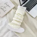 Witte gebreide beenwarmers JK stijl versleten warme winter schattige geribbelde sokken. - Eén maat / Beenwarmers met gaten (wit)