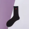 Black mid-tube cotton socks with red cherry embroidery. Comfortable for daily wear. - 36-42 / Black with Cherry Embroidery