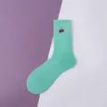 Mint green cotton crew socks featuring cute red cherry embroidery, comfortable casual daily wear. - 36-42 / Green with Cherry Embroidery
