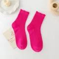 Trendy pink distressed ribbed mid-tube socks for men and women, stylish casual wear. - 36-43 / Rose Red