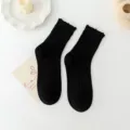 Black ribbed mid-calf socks with trendy distressed details, casual cotton socks for daily wear. - 36-43 / Black