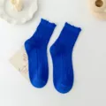 Blue distressed mid-tube socks for men and women, stylish casual knit crew socks. - 36-43 / Sapphire Blue