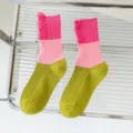Women color block distressed mid calf socks spring summer casual fashion cotton socks - 36-40 / Thin Color Block Distressed Socks (Pink & Green)