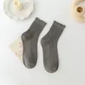 Grey distressed ribbed mid-tube socks for men and women, casual couple vintage socks. - 36-43 / Gray