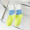 Women contrast color distressed mid-calf socks with ragged edge cute spring summer socks - 36-40 / Thin Color Block Distressed Socks (Blue & Green)