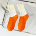 Women color block distressed mid-calf socks, orange white yellow cotton socks variant - 36-40 / Thin Color Block Distressed Socks (Off-White & Orange)