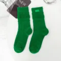 Green ribbed loop pile women long socks, winter warm thick knit fashion hosiery style. - One Size / Inside Out Leather Label Green
