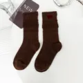 Thickened loop long socks for women, winter warm brown knit stockings, Korean ins fashion style. - One Size / Inside-Out Leather Label Brown
