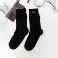 Thickened black ribbed long socks with leather tag, cozy winter casual knit hosiery for women. - One Size / Inside-Out Leather Label Black